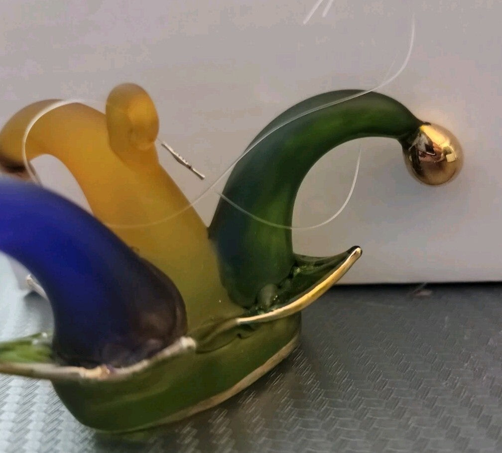 Vintage Silvestri Glass Jester Ornament with Hat A2 MIB Original Gold Tag