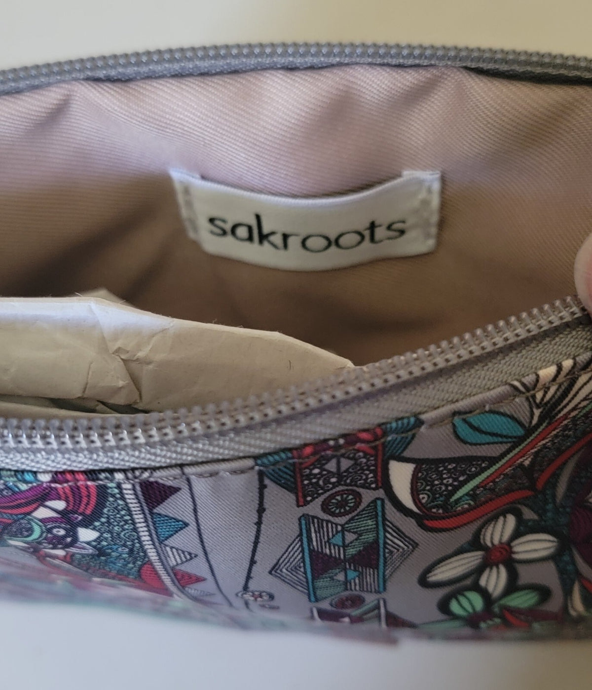 Sakroots Metro Tote Zip Pouch Floral Owl Boho Print Multicolor 9x6