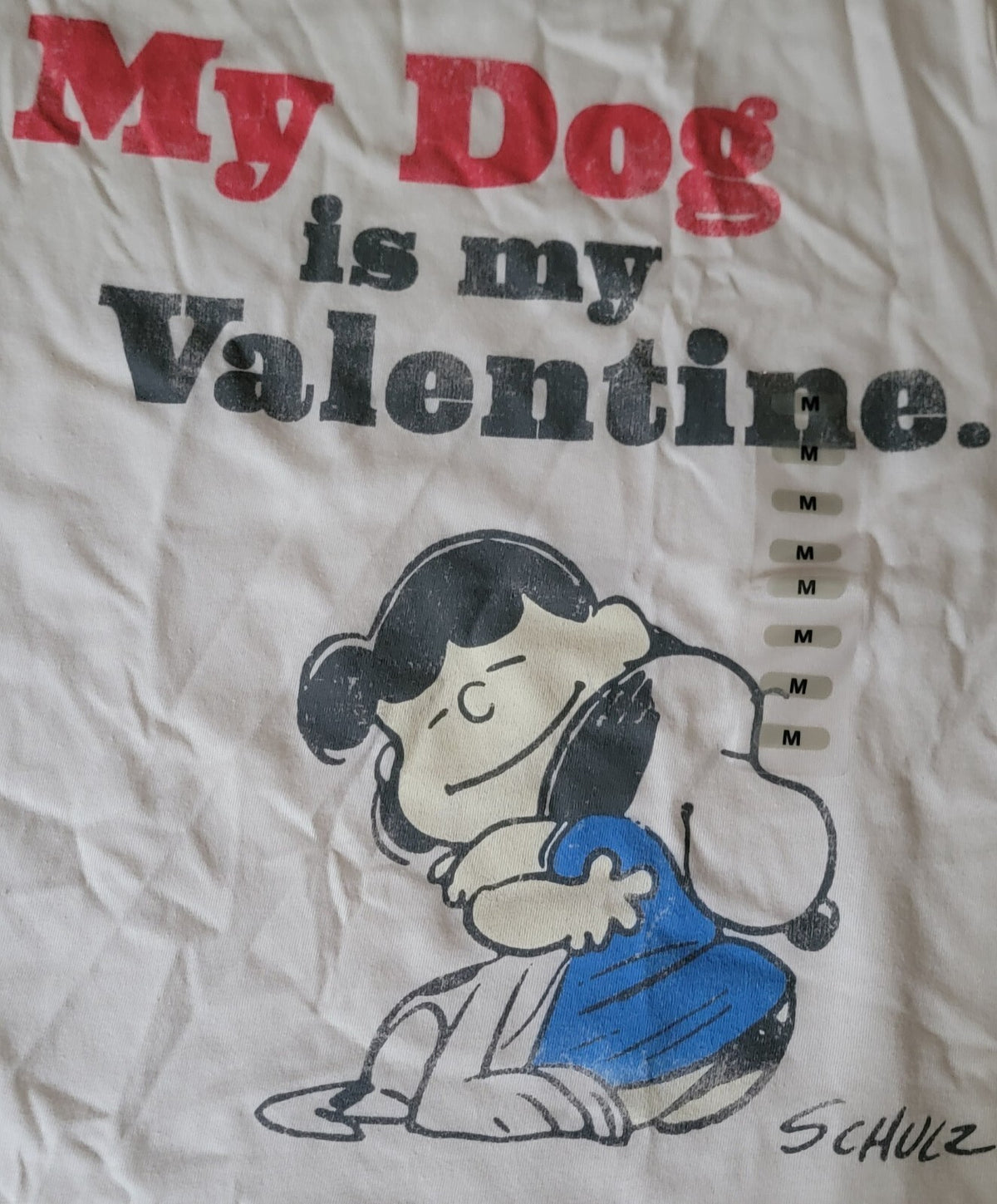 Peanuts Snoopy Lucy Valentine T-Shirt Men’s M White My Dog Is My Valentine NWT