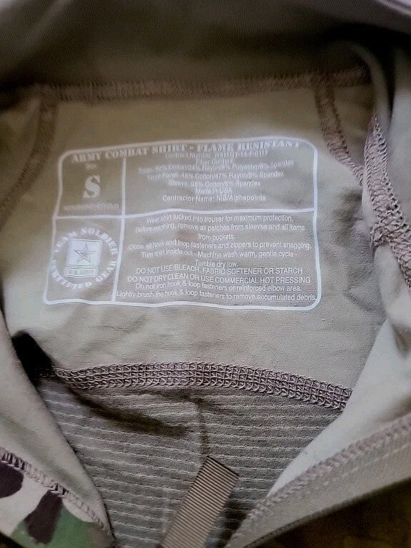USGI Army Combat Shirt ACS FR Multicam OCP Small NIB Alphapointe Made USA