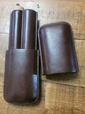 Two Finger Dark Brown Leather Cigar holder incl plastic guillotine cigar cutter