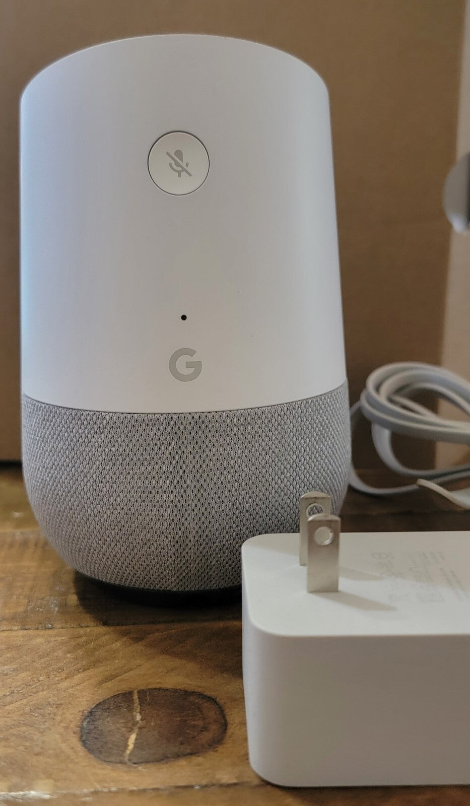 Google Home Smart Speaker White/Slate Gray w/ Original Power Adapte