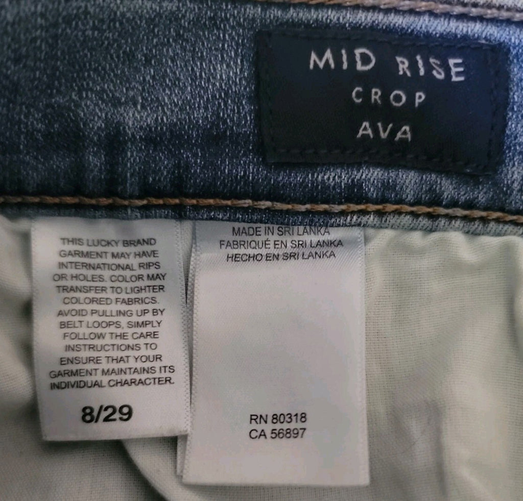 Lucky Brand Ava Jeans Womens 8 29 Mid Rise Crop Skinny Blue Stretch Denim