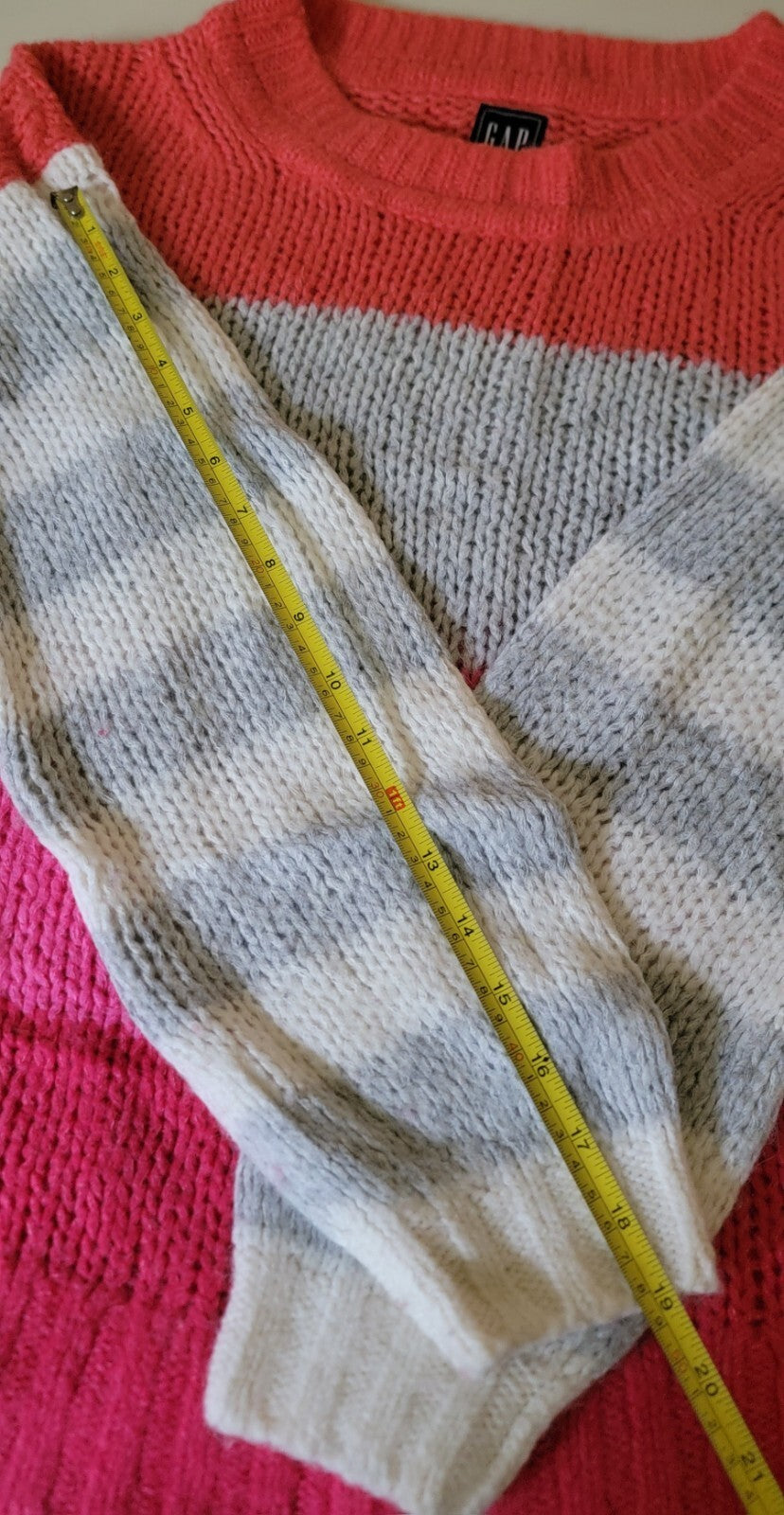 GAP Womens L Tall Luxe Stripe Boatneck Sweater Pink Gray Wool Alpaca Blend