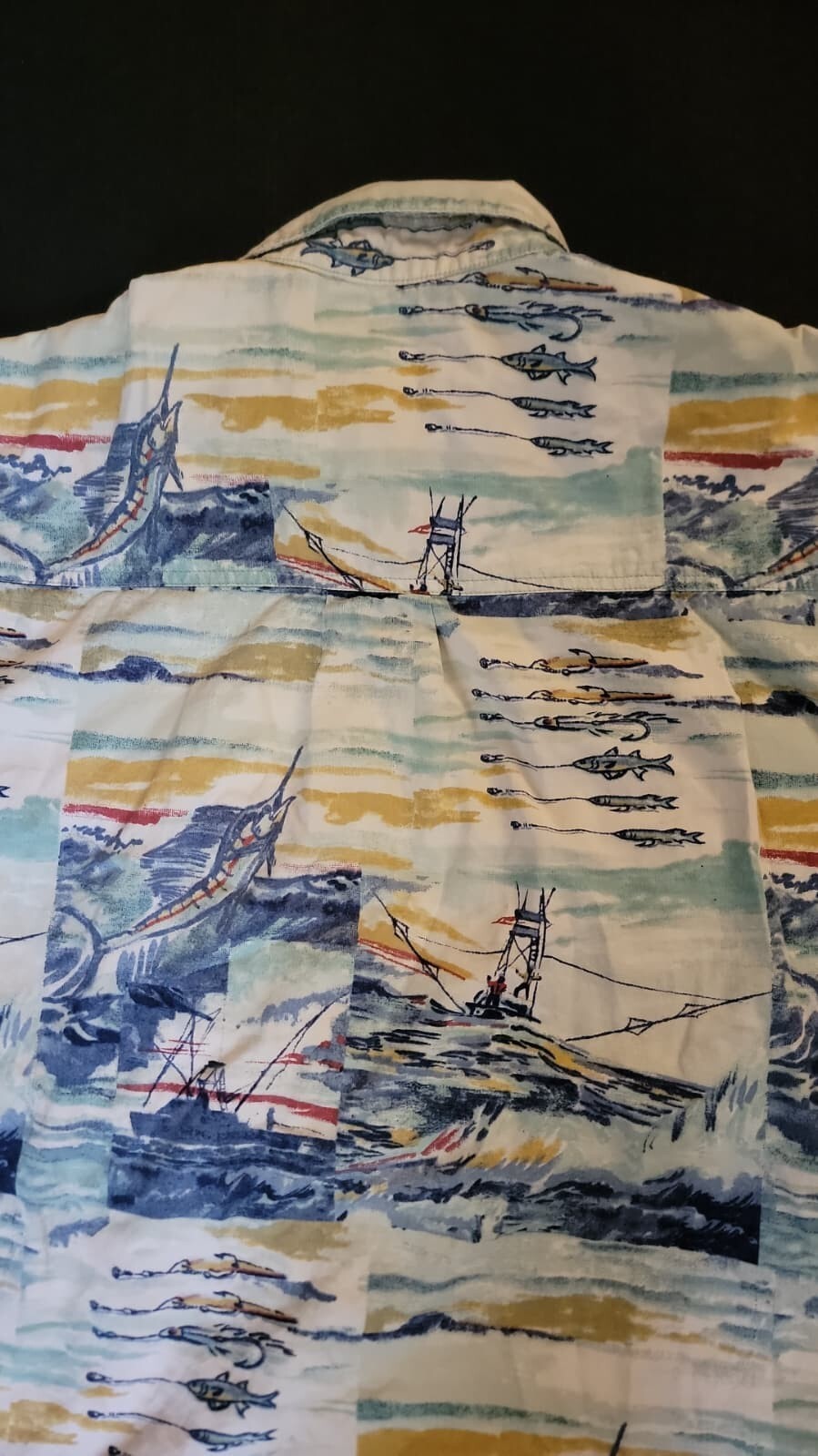 Sportif Fishing Shirt Mens L Marlin Deep Sea Boat Ocean Print Button Up