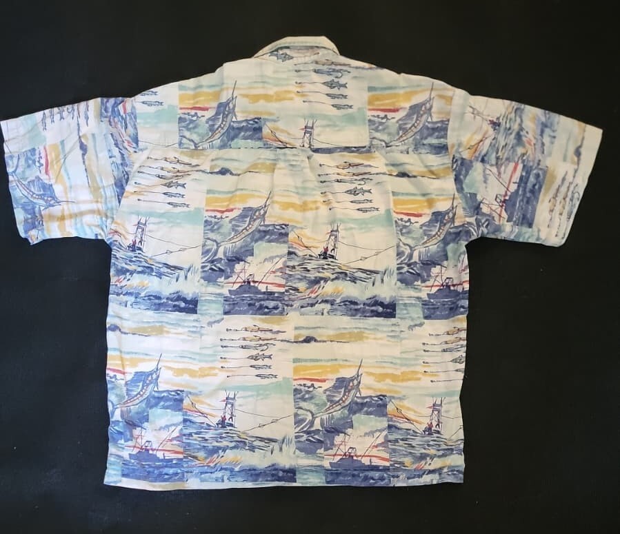 Sportif Fishing Shirt Mens L Marlin Deep Sea Boat Ocean Print Button Up