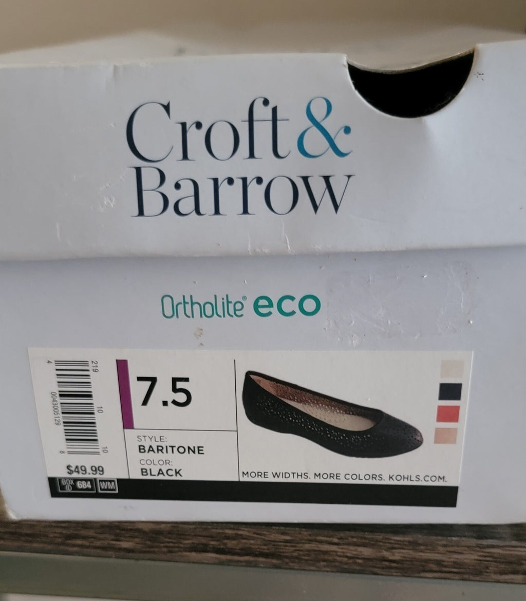 Croft & Barrow Baritone Flats Women's Size 7.5 Black Ortholite