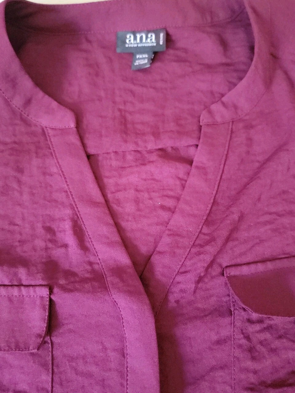 a.n.a Burgundy Solid V-Neck Roll Tab 3/4 Sleeve Pullover Blouse Women's P-XXL