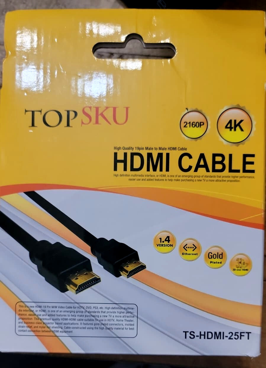 25FT HDMI Cable 4K 2160P High Speed w/ Ethernet Gold Plated TOPSKU Brand New