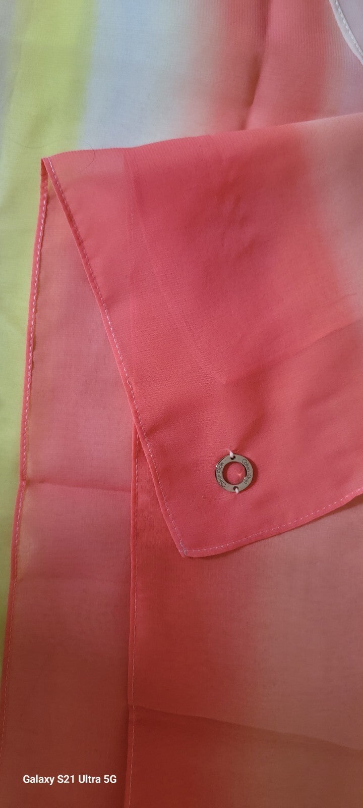 Calvin Klein Women’s Sheer Scarf Wrap Coral Pink Yellow White Colorblock...