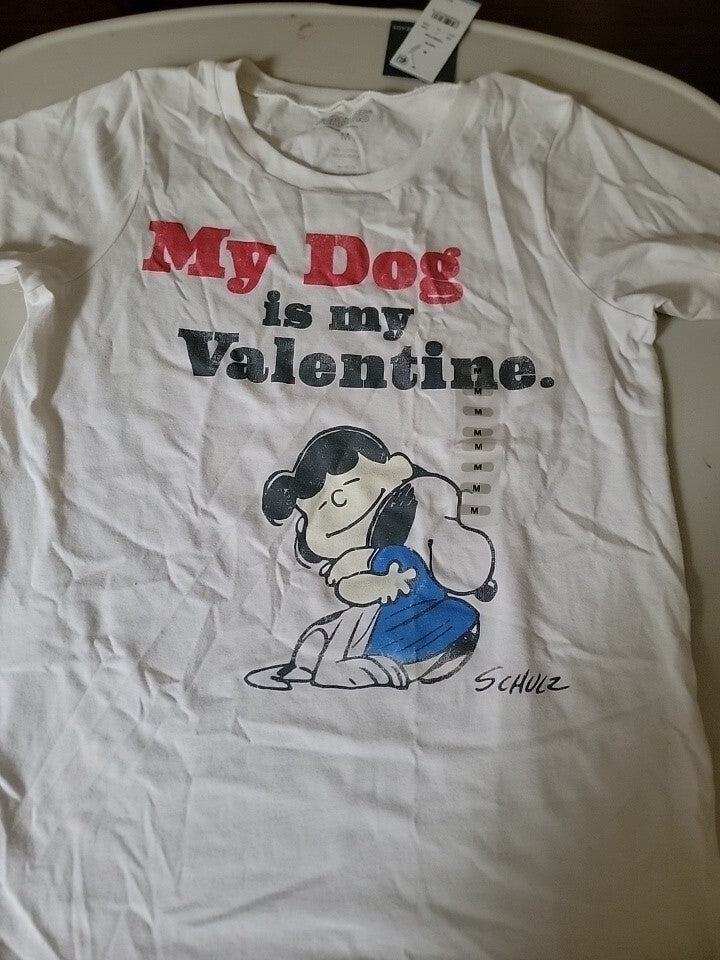 Peanuts Snoopy Lucy Valentine T-Shirt Men’s M White My Dog Is My Valentine NWT