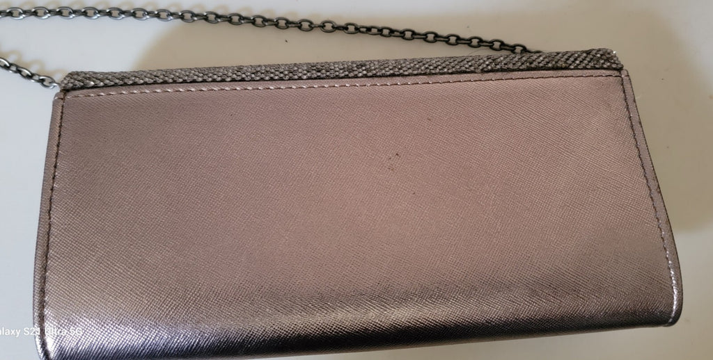 Metallic Rhinestone Clutch Evening Bag Chain Strap Mirrored Studs Formal Purse