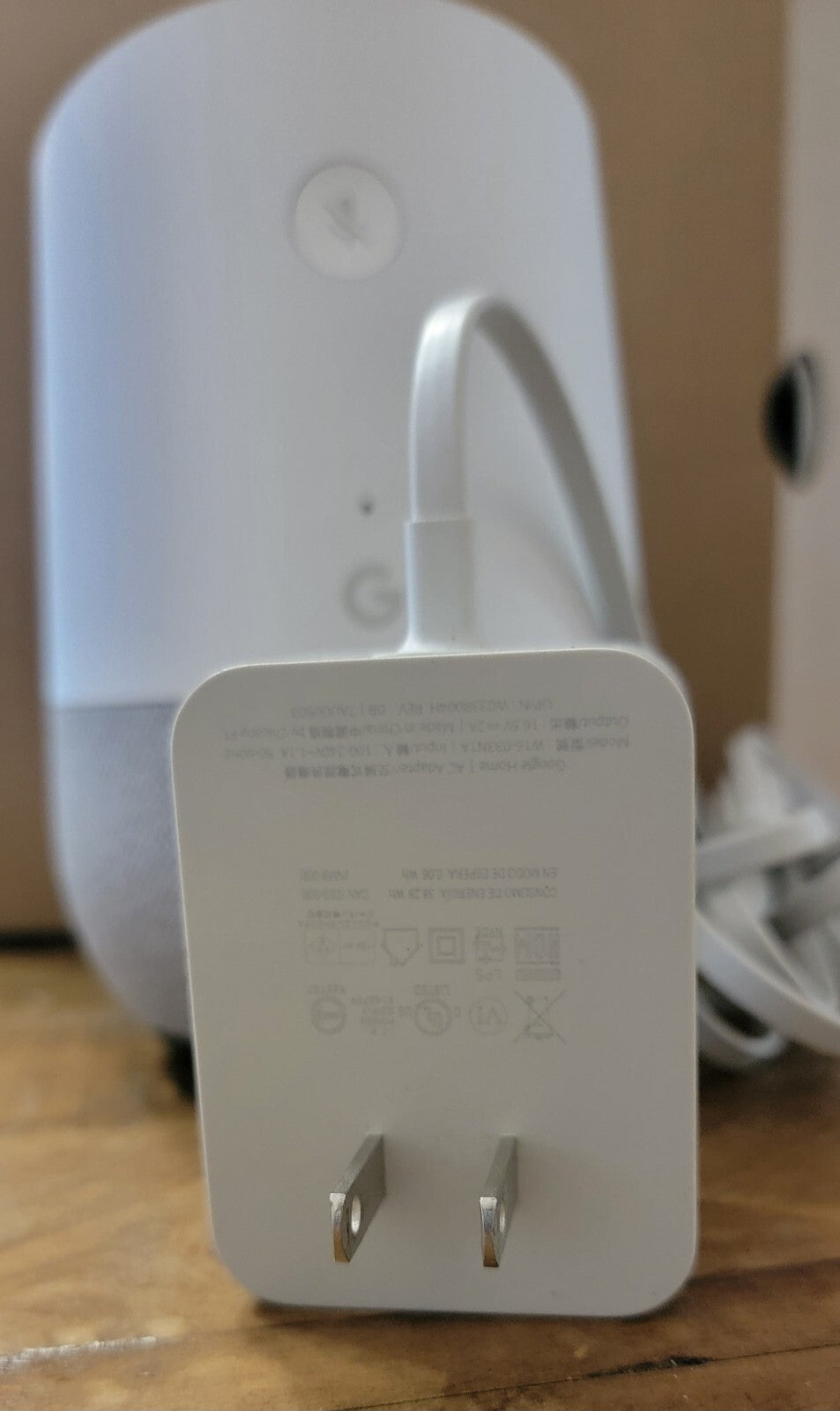 Google Home Smart Speaker White/Slate Gray w/ Original Power Adapte