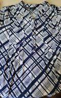 Cocomo Woman 2X Blouse Navy White Geometric Print Roll Tab Sleeve Plus Size