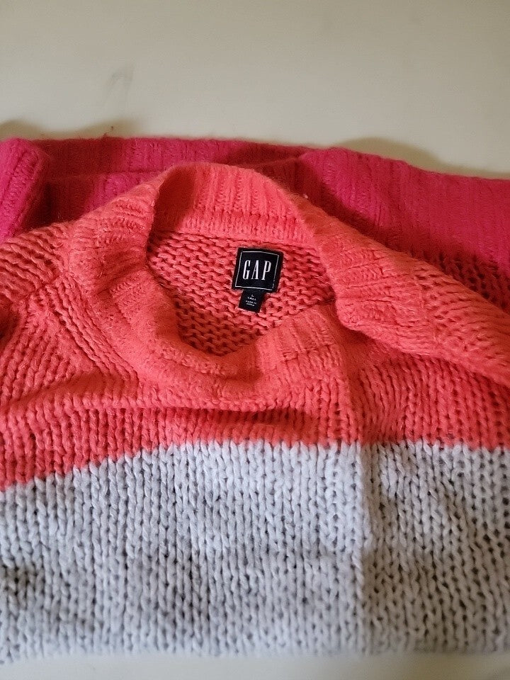 GAP Womens L Tall Luxe Stripe Boatneck Sweater Pink Gray Wool Alpaca Blend