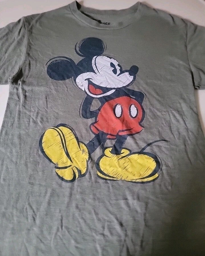 Disney Mickey Mouse Women's Green Graphic Cotton Crew Neck Short Sleeve Tee