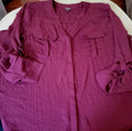 a.n.a Burgundy Solid V-Neck Roll Tab 3/4 Sleeve Pullover Blouse Women's P-XXL