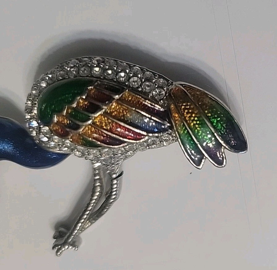 Vintage Style Crane Bird Brooch Pin Rhinestone Enamel Multicolor Heron Statement