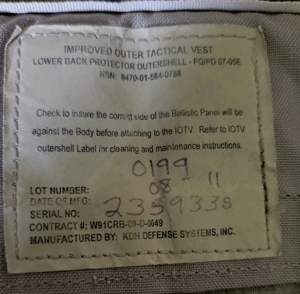 USGI IOTV Lower Back Protector Shell + Insert Multicam KDH NSN 8470-01-551-8523