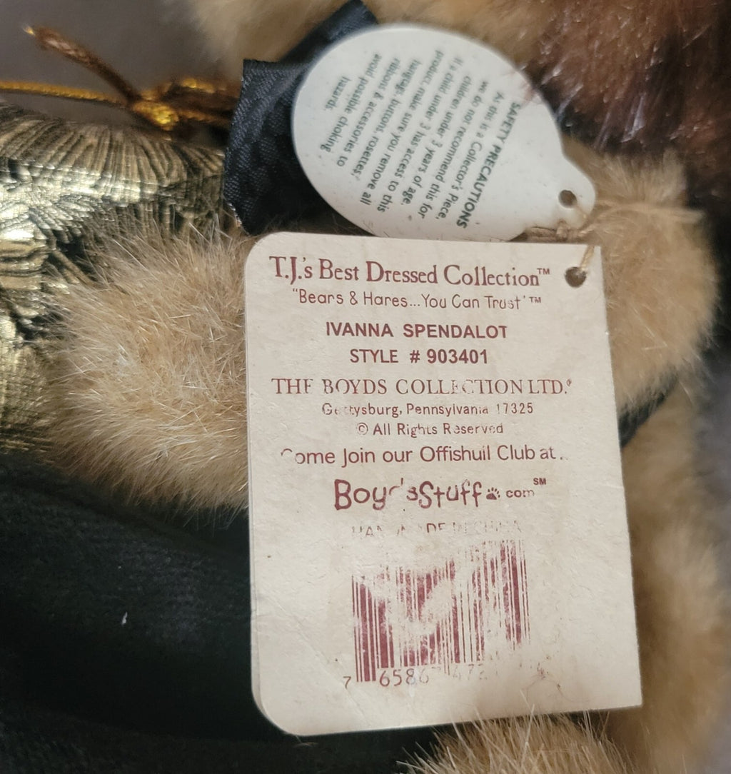 Boyds Bears Ivanna Spendalot plush teddy bear w/ gift box & faux fur hat tags