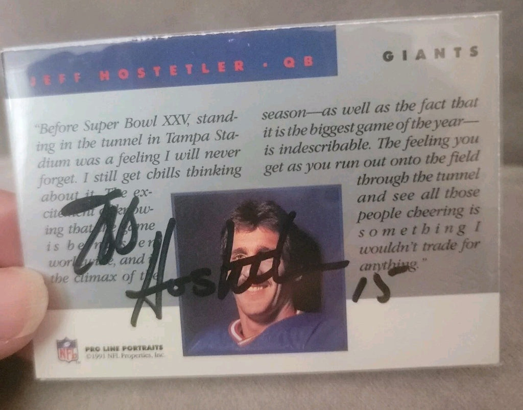 Jeff Hostetler Signed 1991 Pro Line Portraits NFL Card Auto #15 Embossed Seal