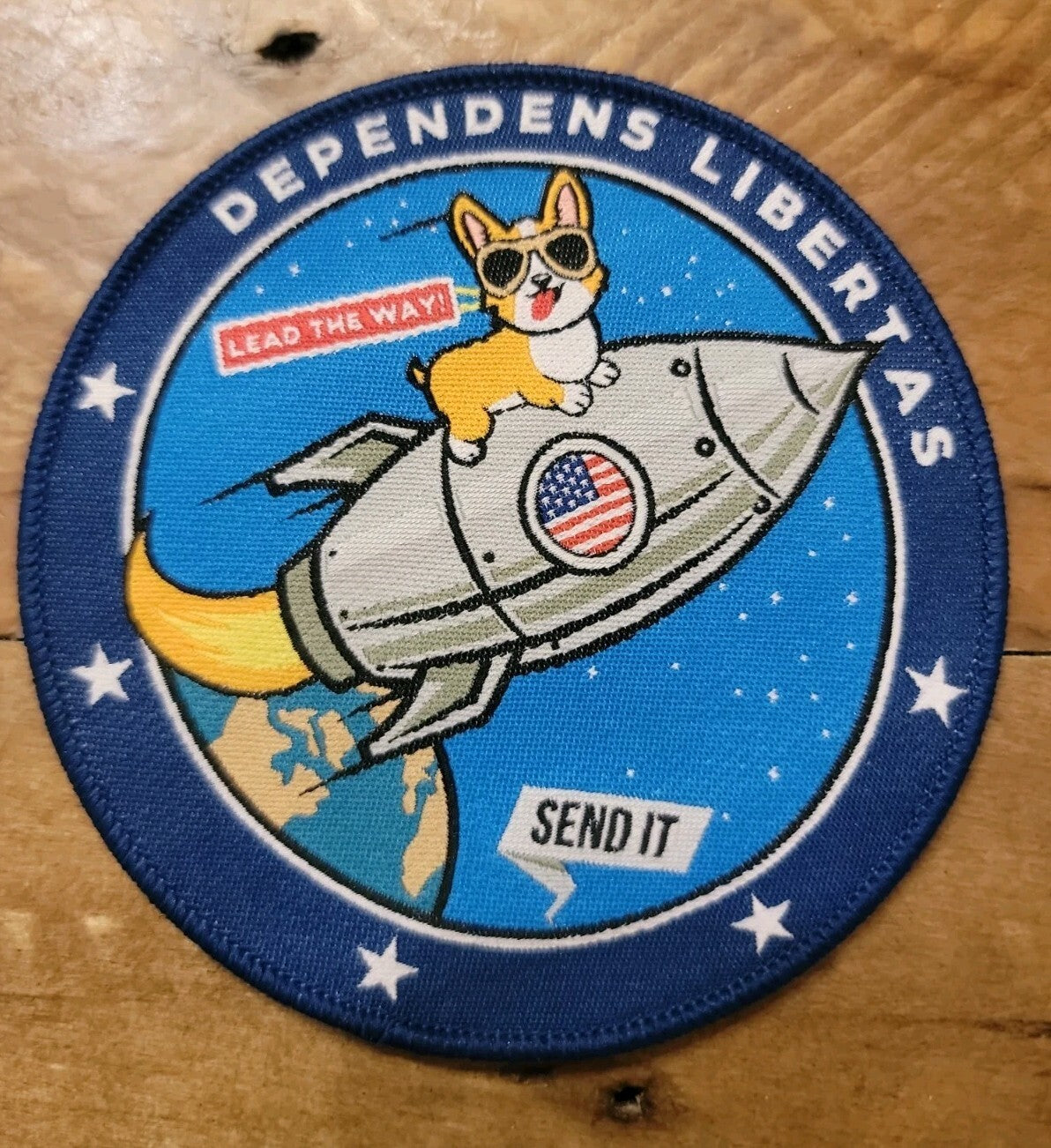 Dependens Libertas Corgi Rocket embroidered morale patch "Send It" space...