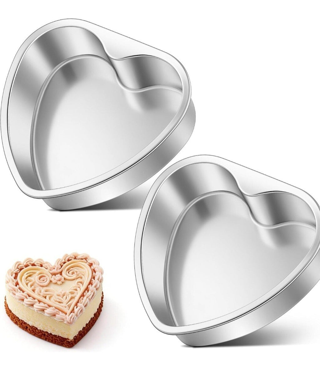 Pack 8" Heart Shaped Cake Pans Aluminum Baking Molds Open Box Unused