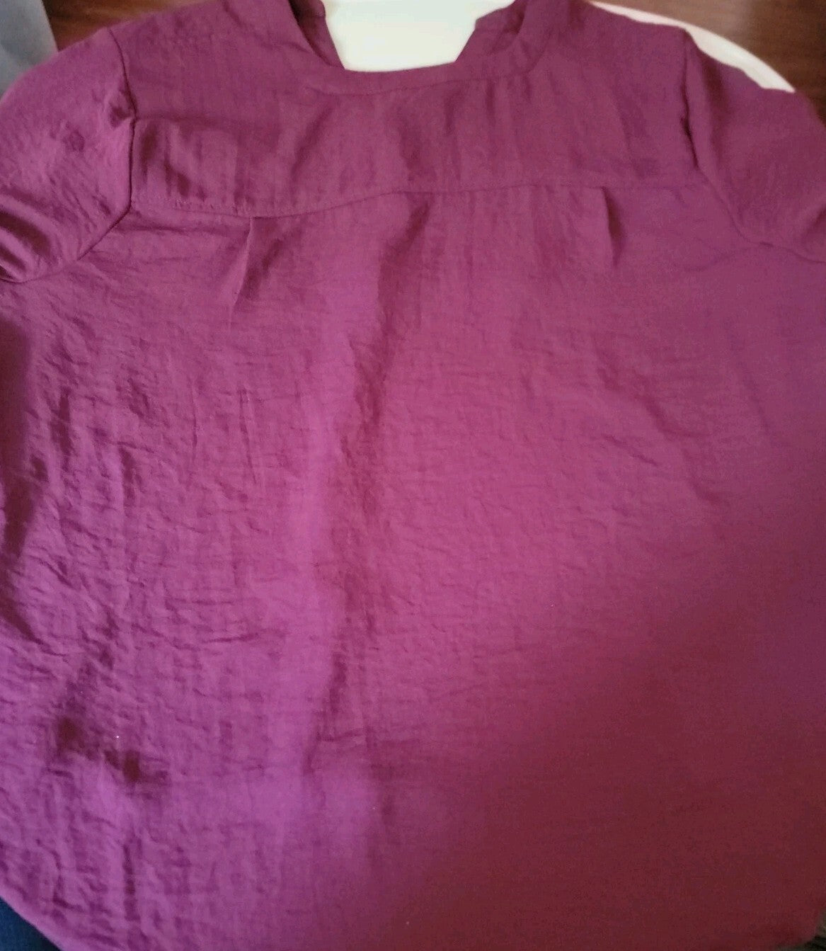 a.n.a Burgundy Solid V-Neck Roll Tab 3/4 Sleeve Pullover Blouse Women's P-XXL