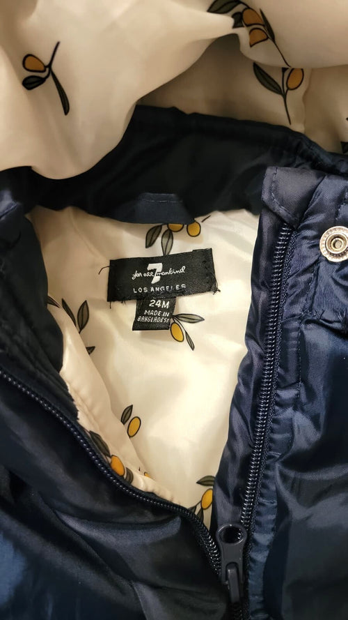 7 For All Mankind Baby Toddler Coat 24M Navy Puffer Jacket Faux Fur Hood