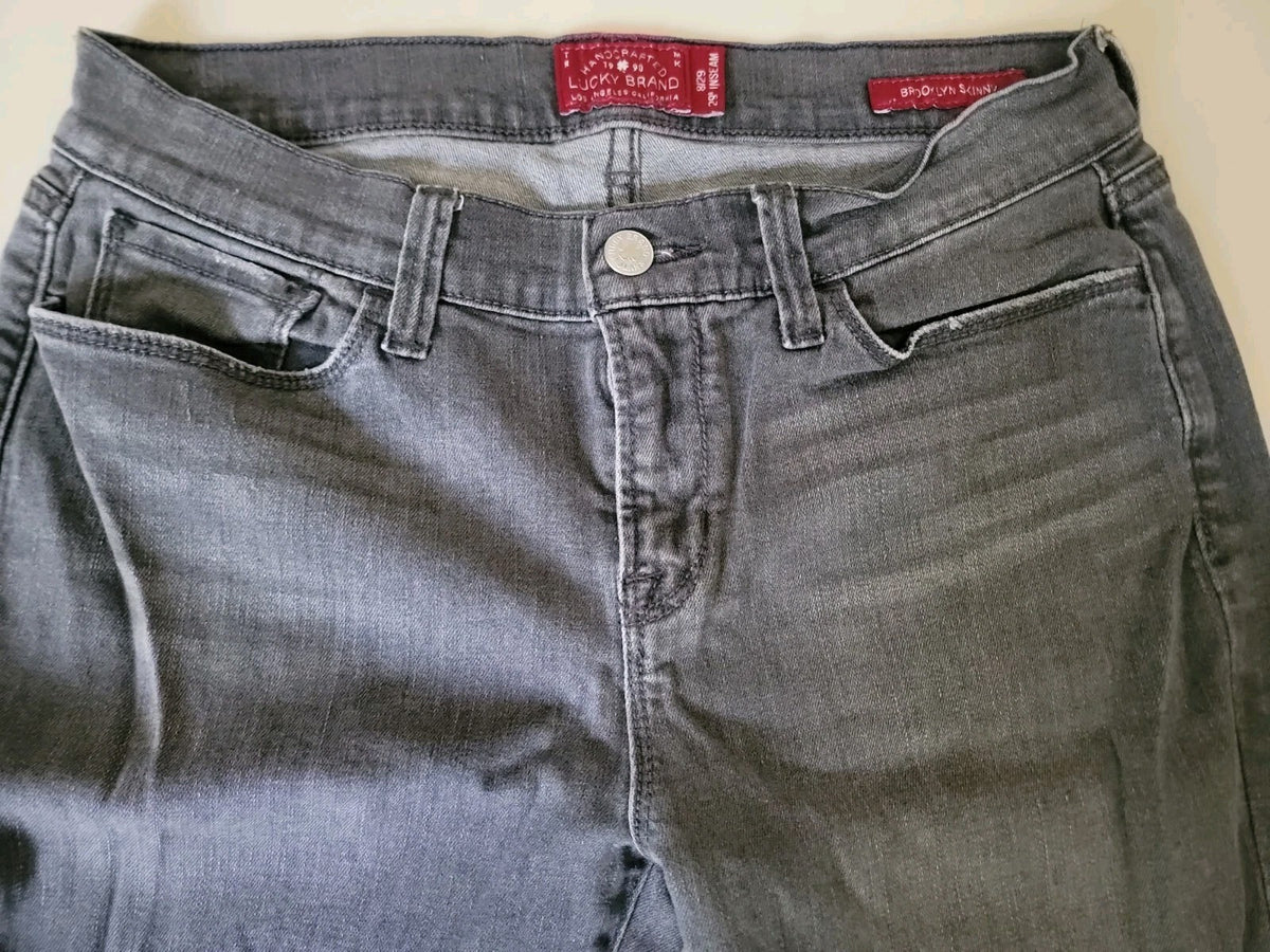 Lucky Brand Brooklyn Skinny Jeans Womens 8/29 Gray Black Wash 29 Inseam