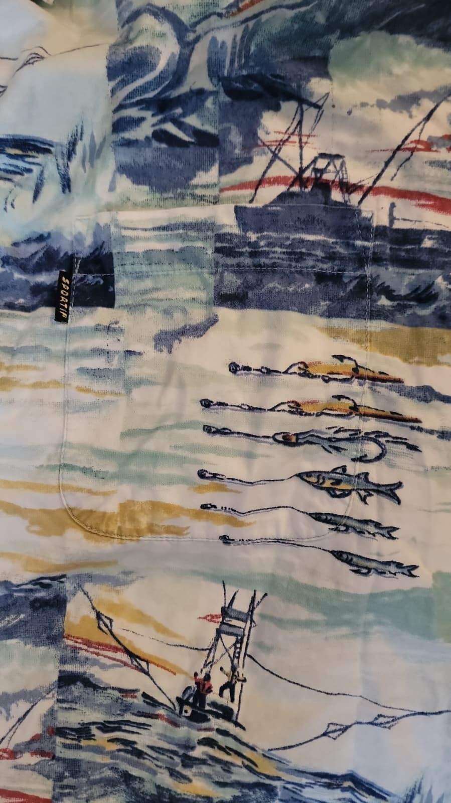 Sportif Fishing Shirt Mens L Marlin Deep Sea Boat Ocean Print Button Up
