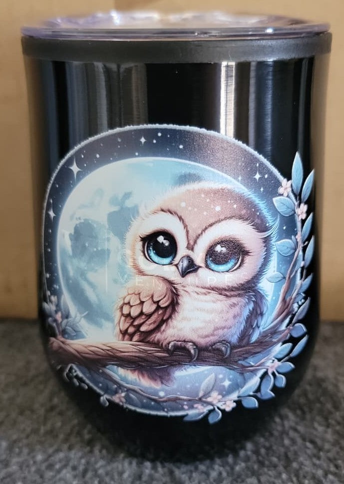 Cute Baby Owl 12 oz Stainless Steel Tumbler with Lid – UV Printed