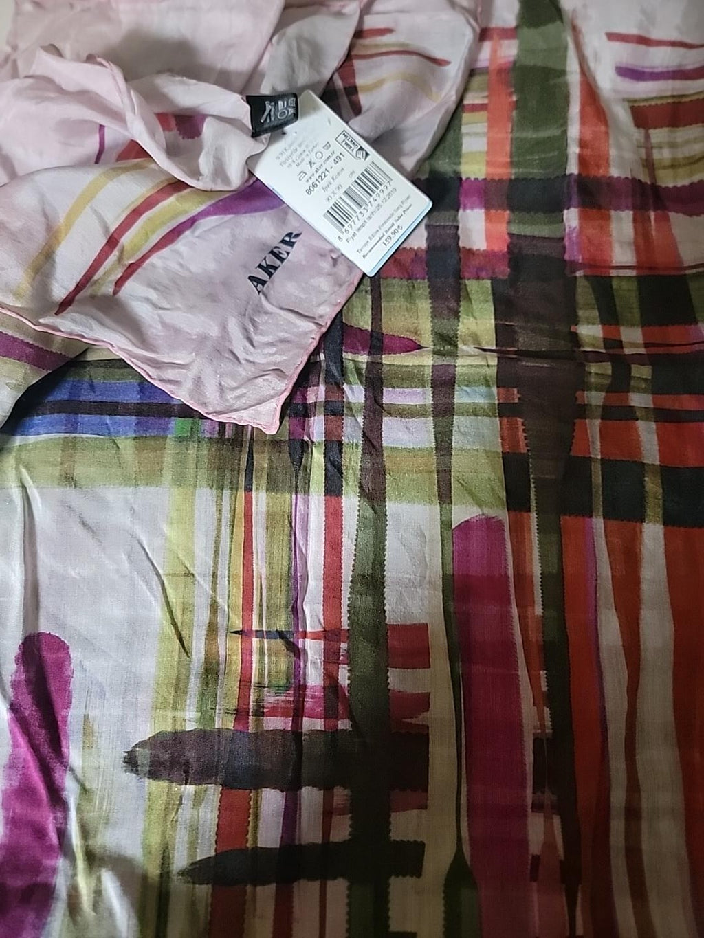 Aker Women’s Multicolor Abstract Scarf 70% Cotton 30% Silk 90x90cm NWT