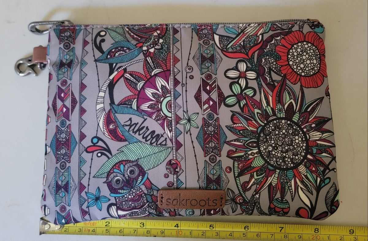 Sakroots Metro Tote Zip Pouch Floral Owl Boho Print Multicolor 9x6