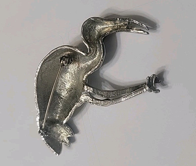 Vintage Style Crane Bird Brooch Pin Rhinestone Enamel Multicolor Heron Statement