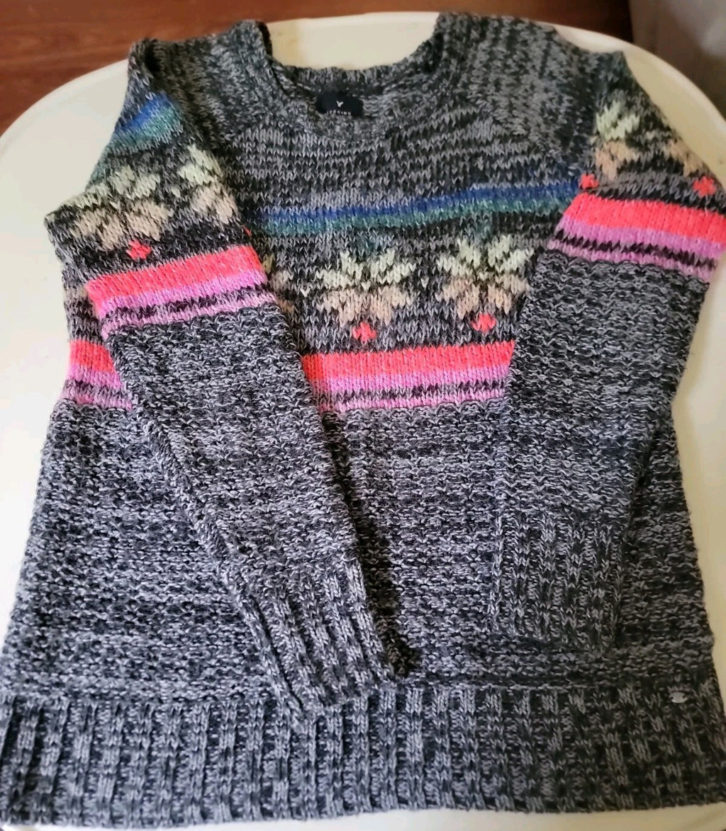 American Eagle Womens S Fair Isle Sweater Wool Mohair Blend Gray Multicolor