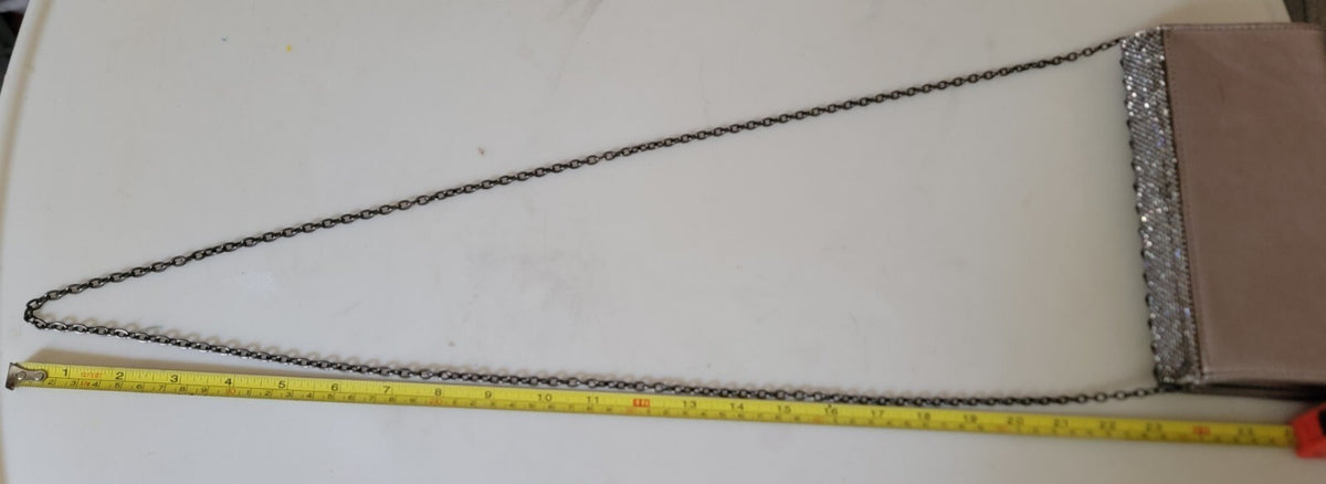 Metallic Rhinestone Clutch Evening Bag Chain Strap Mirrored Studs Formal Purse