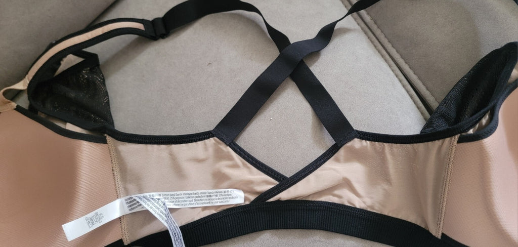 Victoria’s Secret Knockout Sports Bra 32DDD Black Lace Nude Front Zip