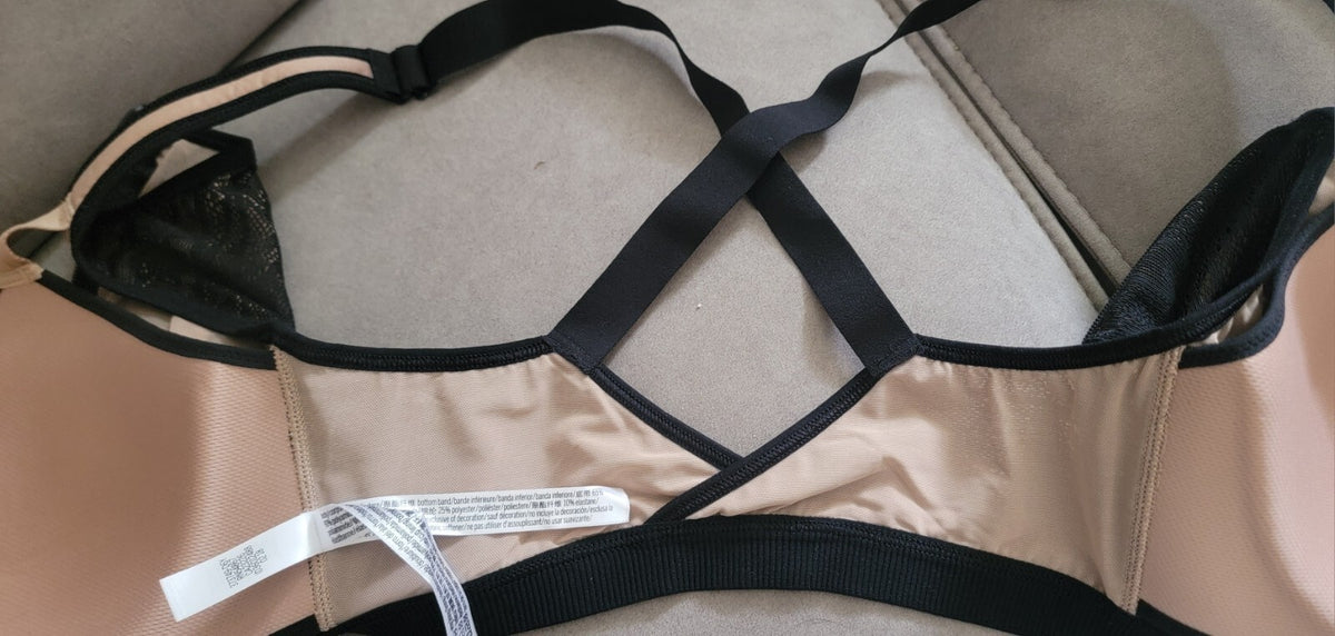 Victoria’s Secret Knockout Sports Bra 32DDD Black Lace Nude Front Zip