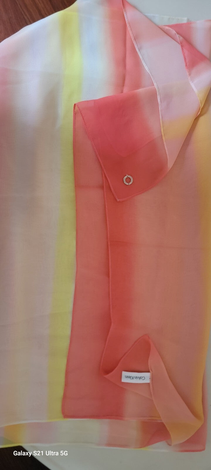 Calvin Klein Women’s Sheer Scarf Wrap Coral Pink Yellow White Colorblock...