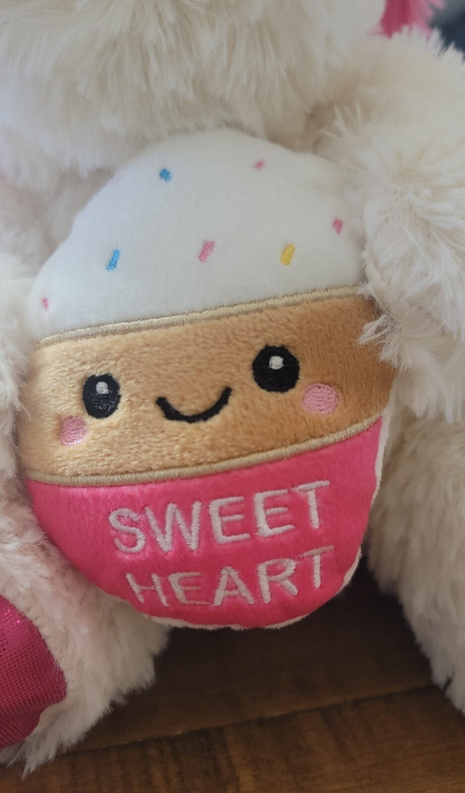 Sweet Heart Plush Puppy Dog Holding Cupcake White Pink Stuffed Animal Toy