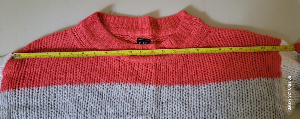 GAP Womens L Tall Luxe Stripe Boatneck Sweater Pink Gray Wool Alpaca Blend