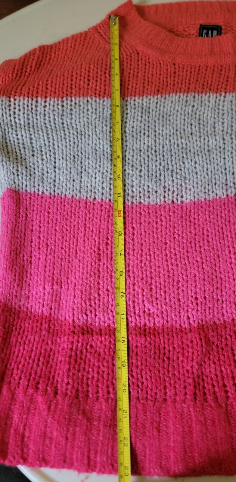 GAP Womens L Tall Luxe Stripe Boatneck Sweater Pink Gray Wool Alpaca Blend