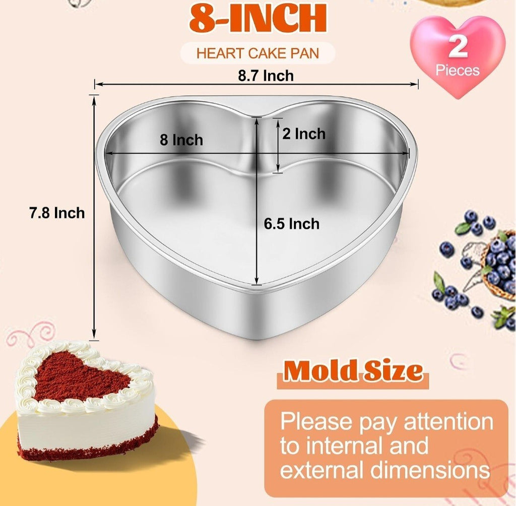 Pack 8" Heart Shaped Cake Pans Aluminum Baking Molds Open Box Unused