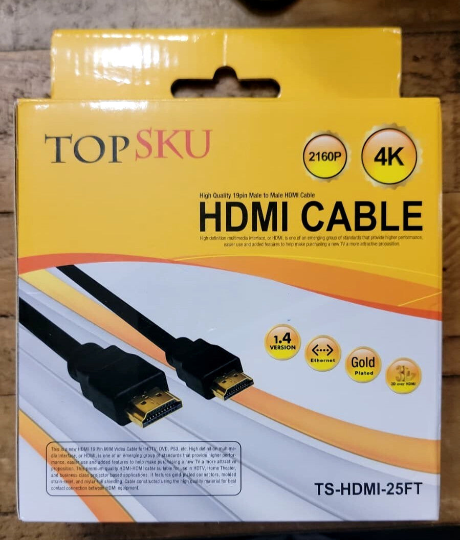 25FT HDMI Cable 4K 2160P High Speed w/ Ethernet Gold Plated TOPSKU Brand New
