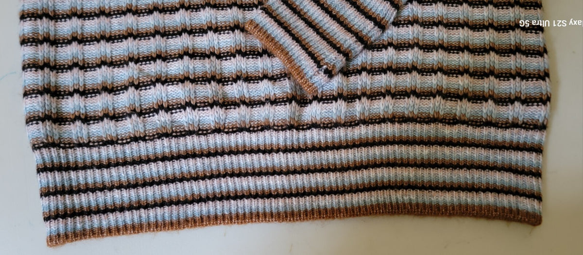 Nine West Womens XS Textured Stripe Knit Sweater Brown Blue Black Crewneck