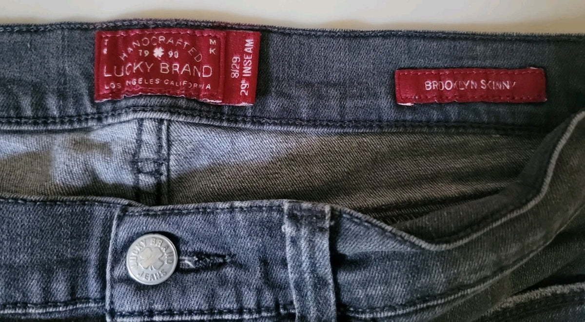 Lucky Brand Brooklyn Skinny Jeans Womens 8/29 Gray Black Wash 29 Inseam