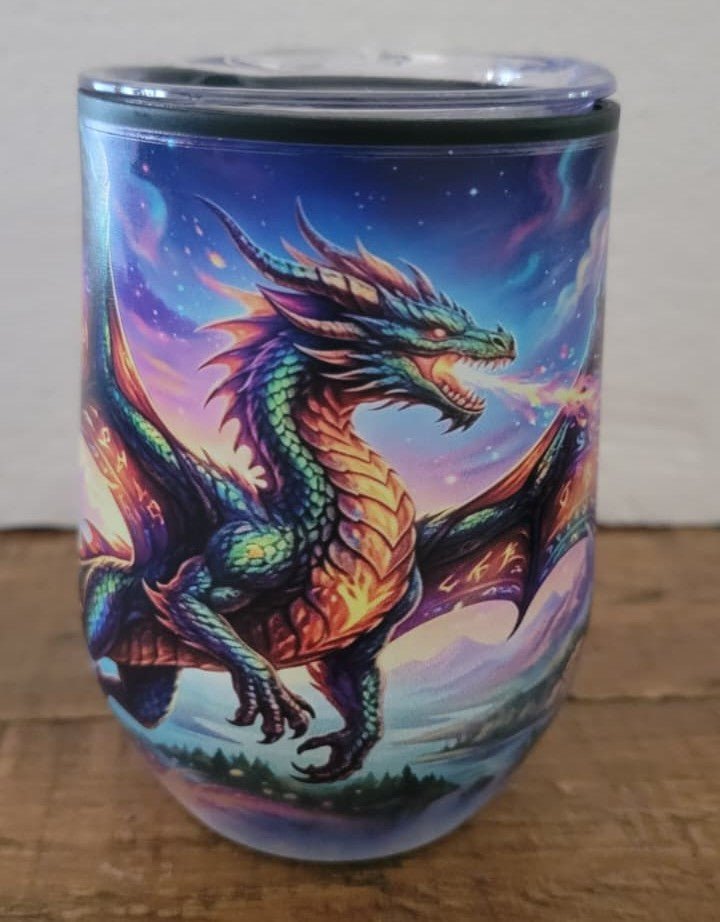 Fantasy Dragon Full Wrap 12 oz Stainless Steel Tumbler with Lid – UV Printed