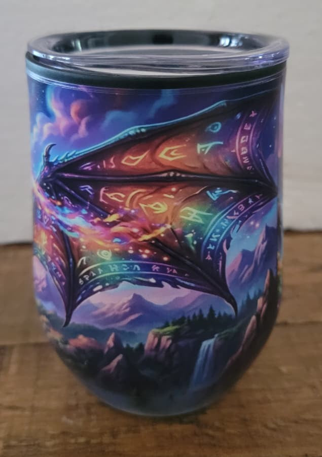 Fantasy Dragon Full Wrap 12 oz Stainless Steel Tumbler with Lid – UV Printed