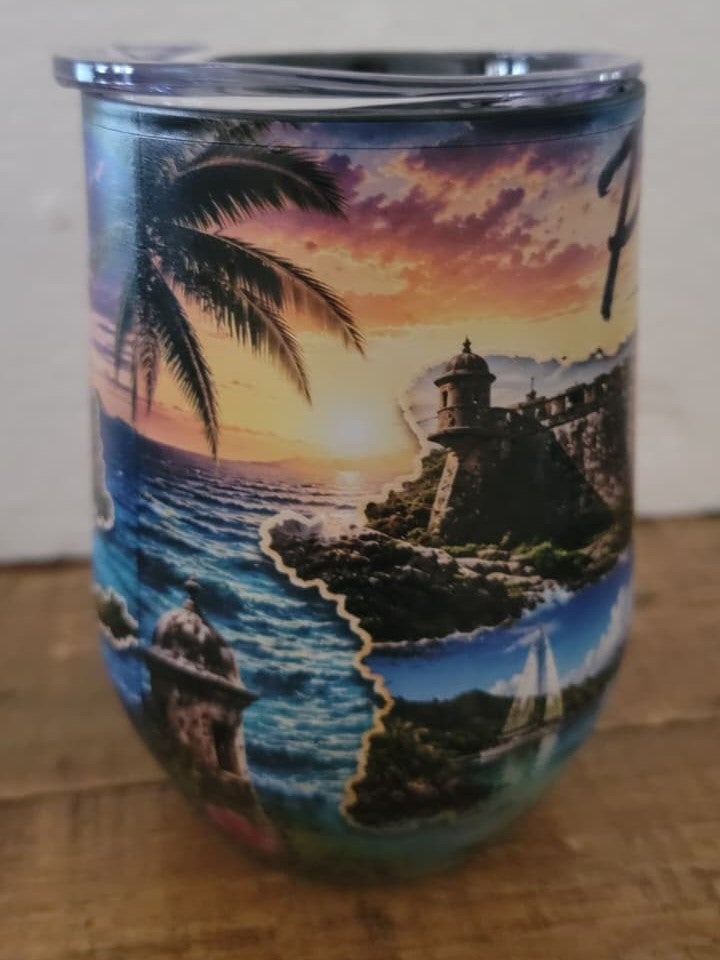 Puerto Rico Full Wrap 12 oz Stainless Steel Tumbler with Lid – UV Printed